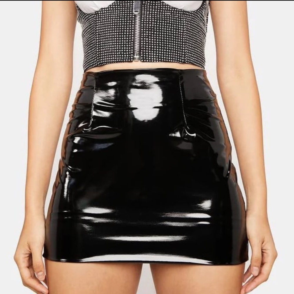 Shiny Black Vinyl Mini Skirt